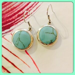 Sterling Silver .925 Turquoise Round Dangling ER